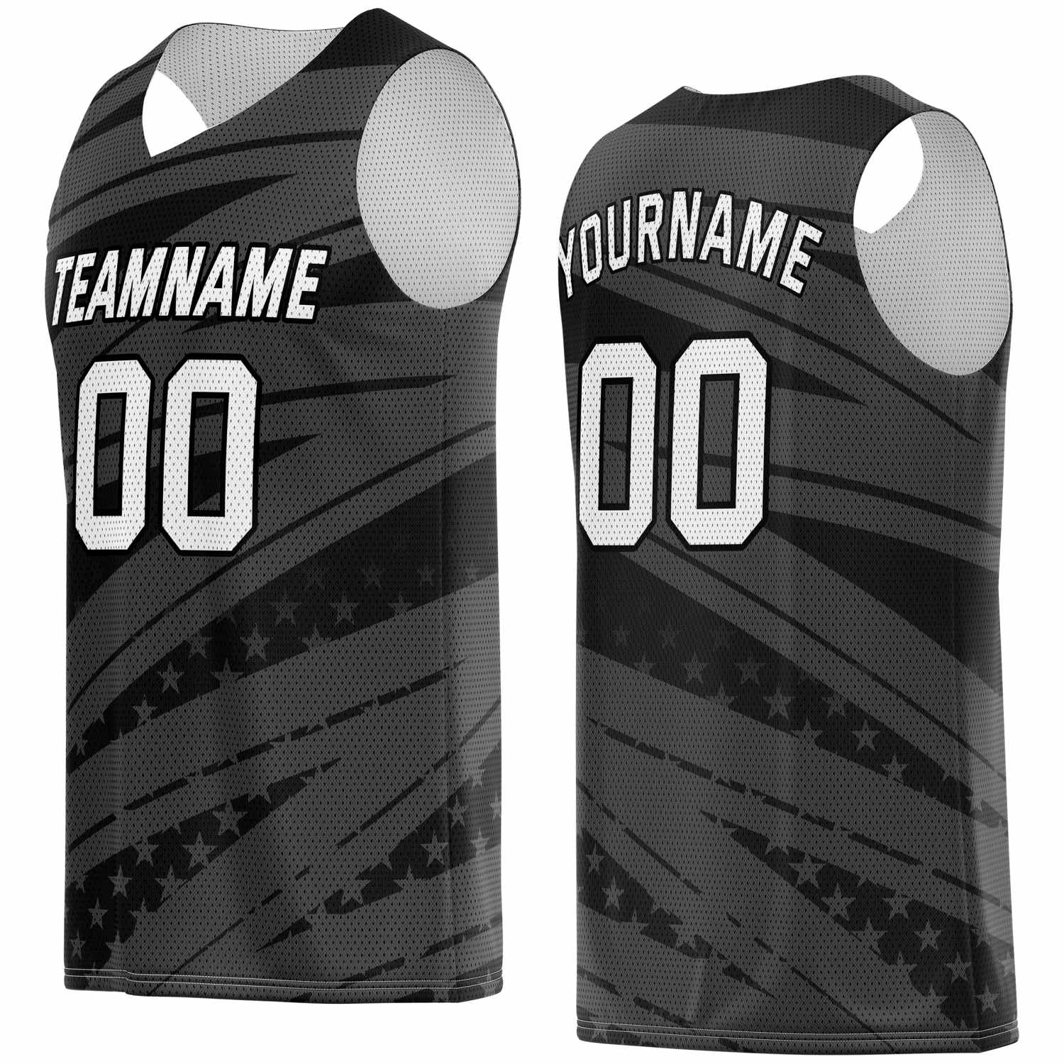 Custom Multi-Gray & Black Star-Stripe Pattern Basketball Jersey - Personalized Team Name, Number & LOGO | Vosoli