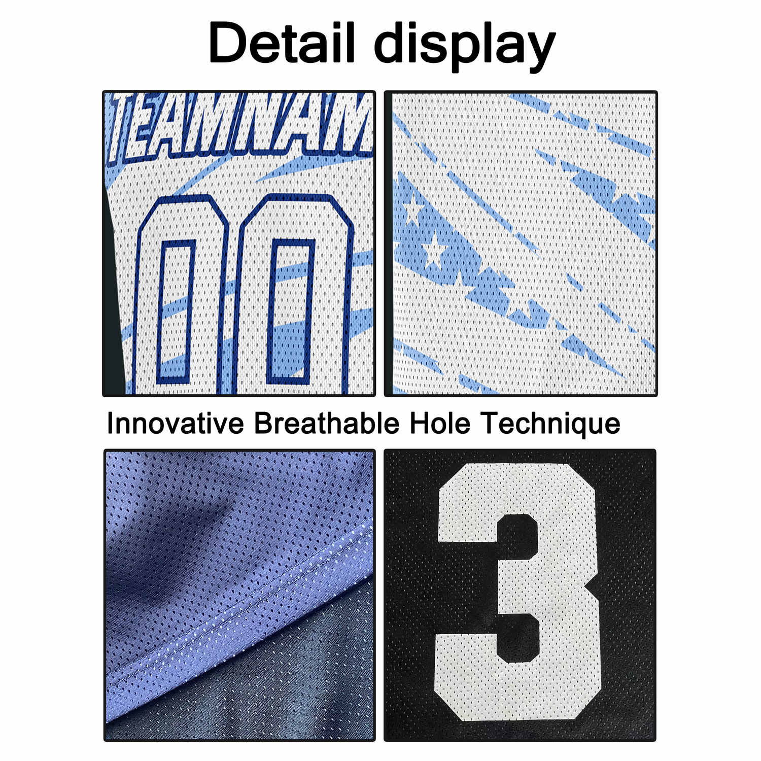 Custom Light Blue & White Star-Stripe Pattern Basketball Jersey - Personalized Team Name, Number & LOGO | Vosoli