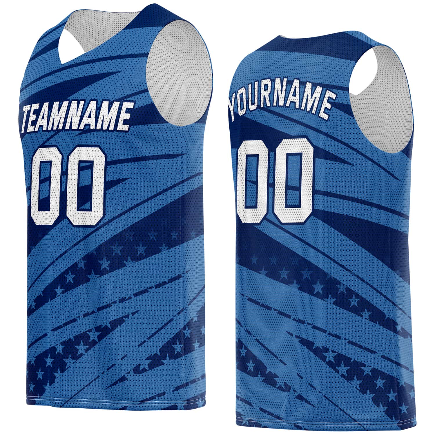 Custom Multi-Navy Blue Star-Stripe Pattern Basketball Jersey - Personalized Team Name, Number & LOGO | Vosoli