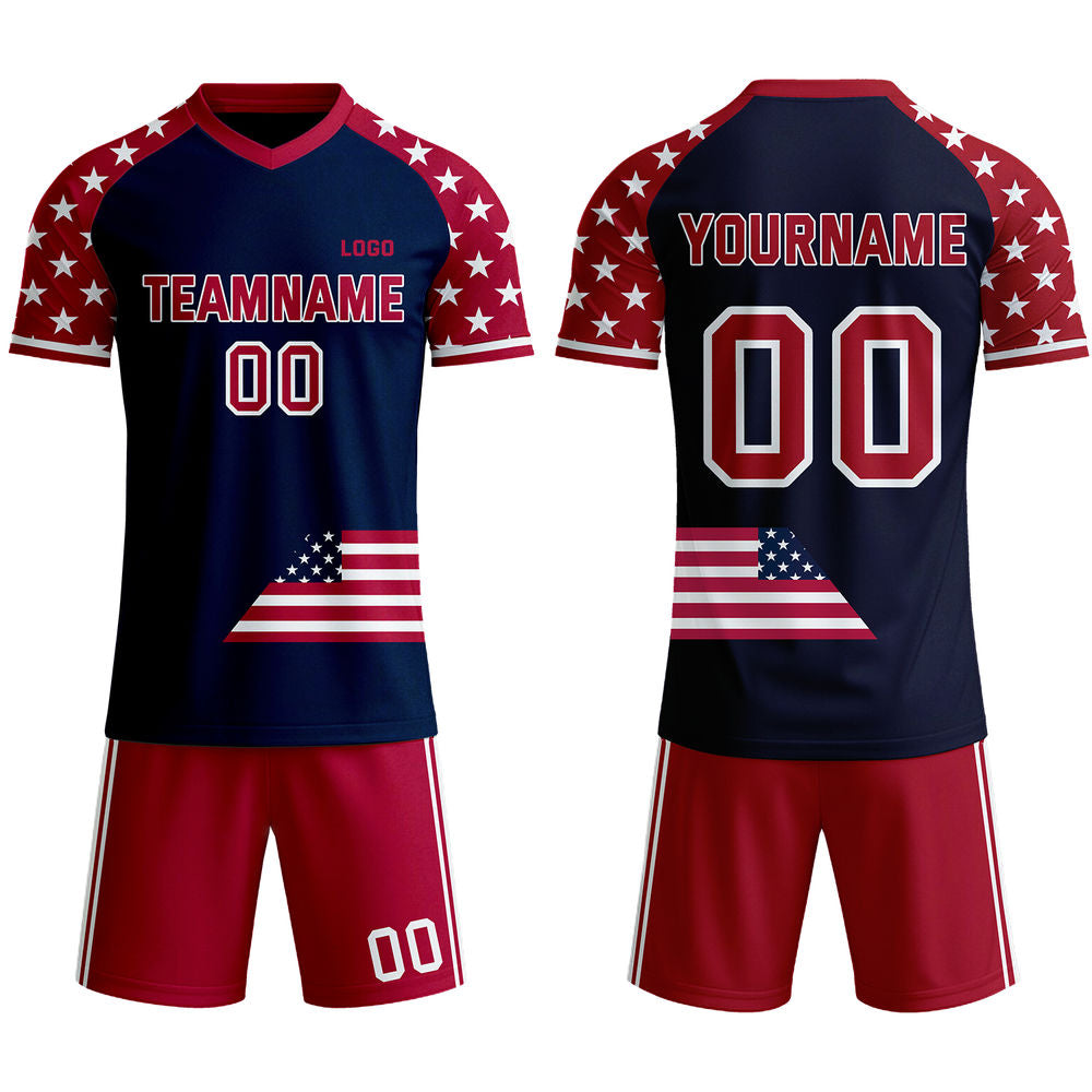 Elite Custom Soccer Jersey - Patriotic Navy & Red Stars Personalized Team Kit