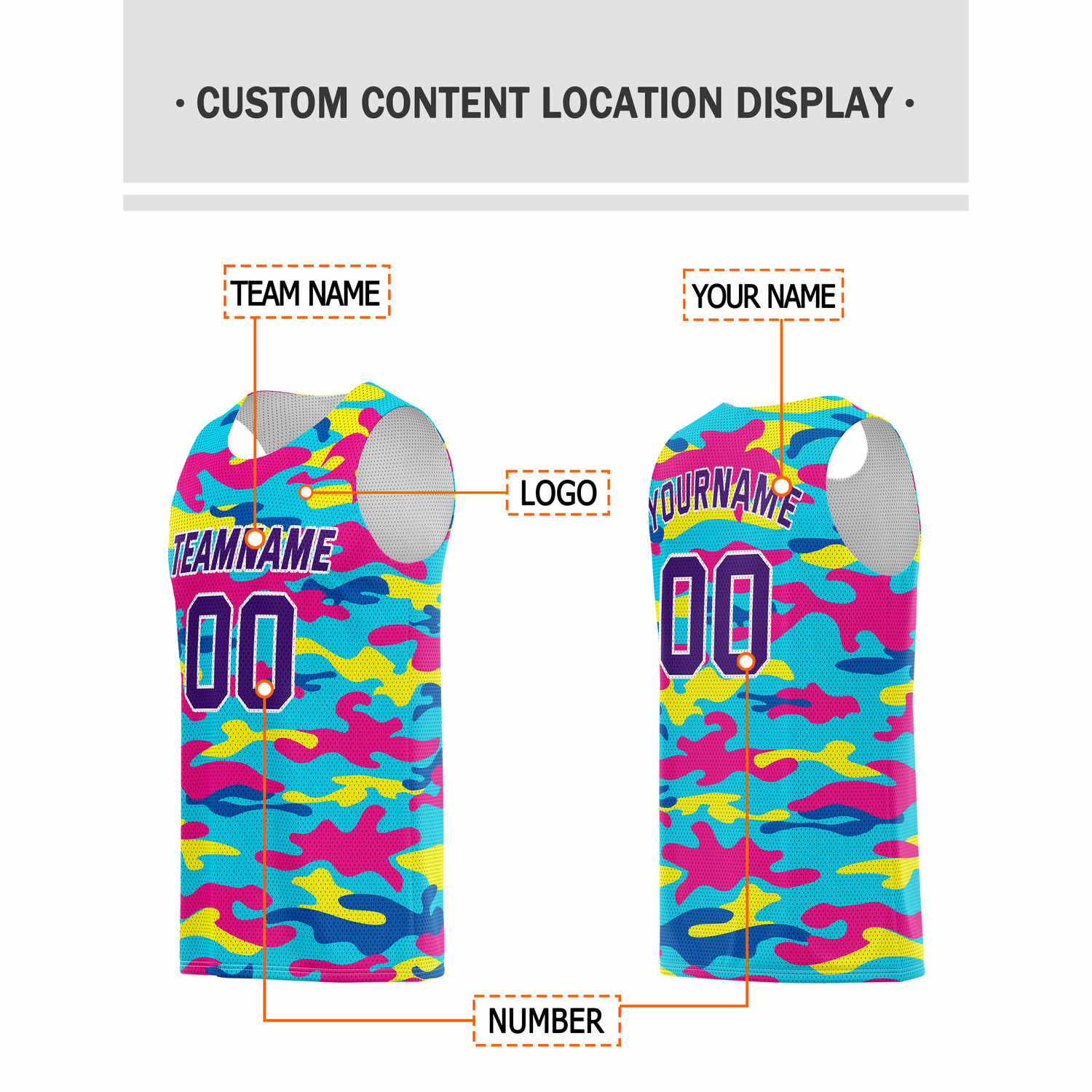 Custom Neon Camo Basketball Jersey - Personalized Team Name, Number & LOGO | Vosoli