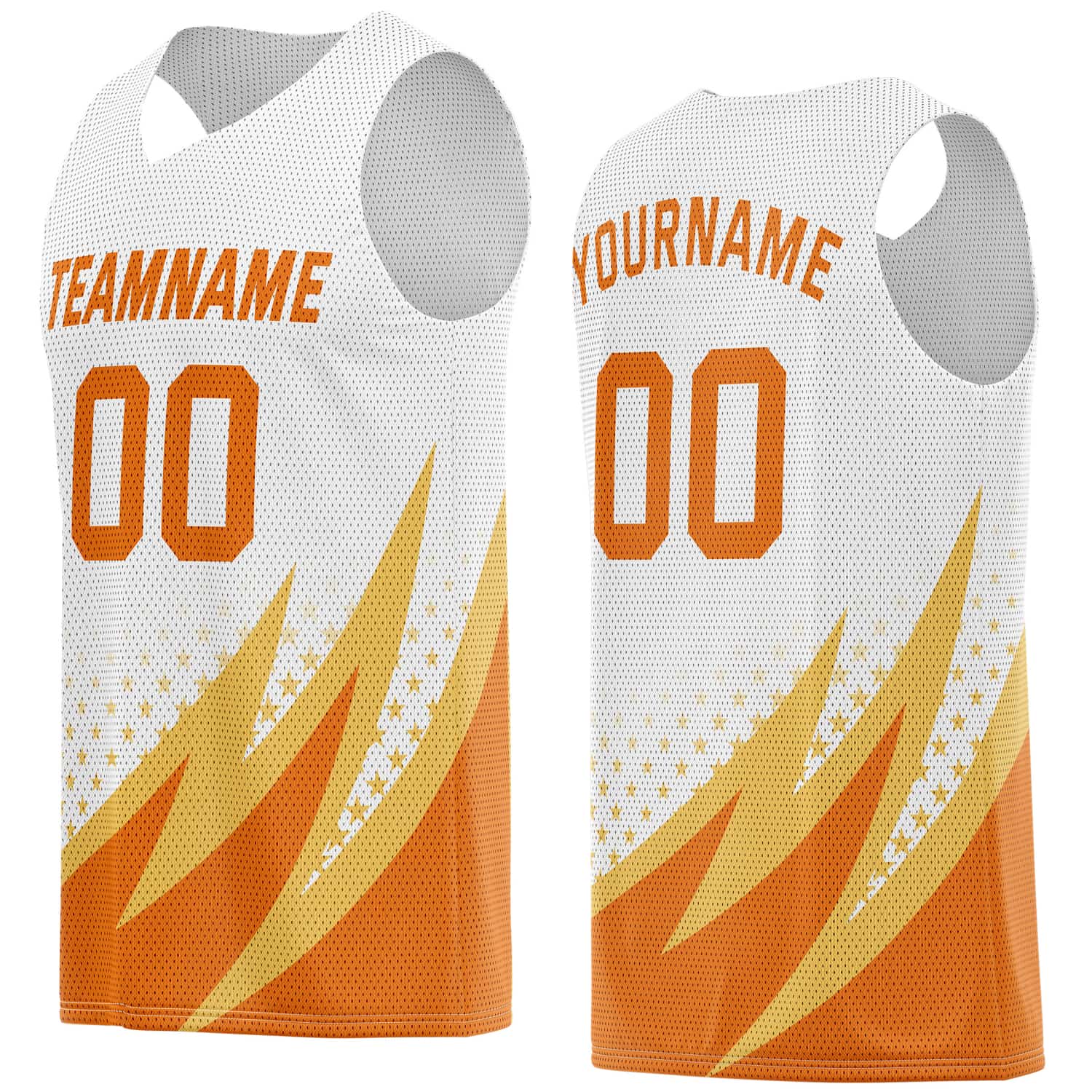 Custom Multi-Orange & Gold Lightning-Star Pattern Basketball Jersey - Personalized Team Name, Number & LOGO | Vosoli