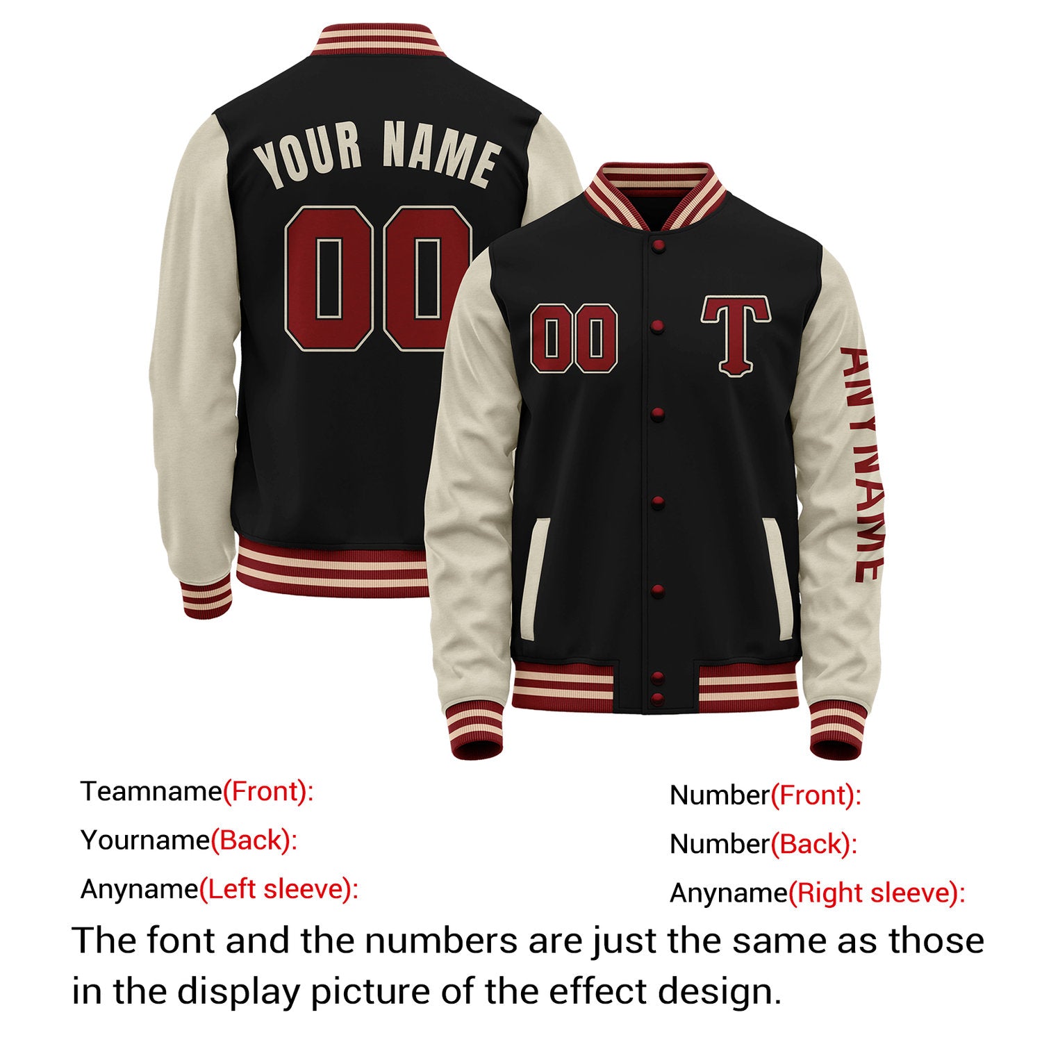Custom Black & Cream Varsity Letterman Jacket | Personalized Baseball Bomber Coat for Adult & Youth