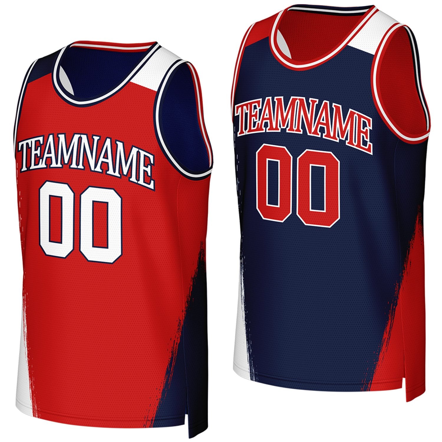 Personalized college basketball jerseys red navy reversible by Vosoli, Personalized team name, number & logo. Fast delivery.