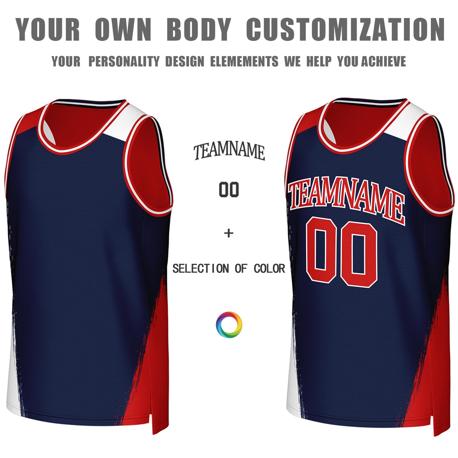 Custom Red & Navy Brush Stroke Reversible Basketball Jersey | Personalized Team Uniforms for Adult & Youth