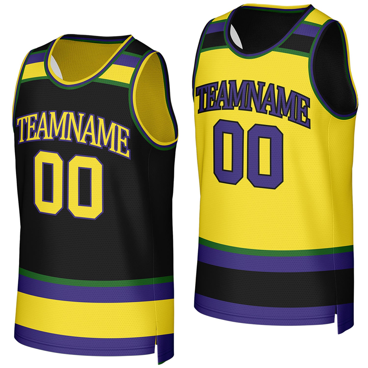 personalized men's basketball jerseys black yellow reversible by Vosoli, Personalized team name, number & logo.