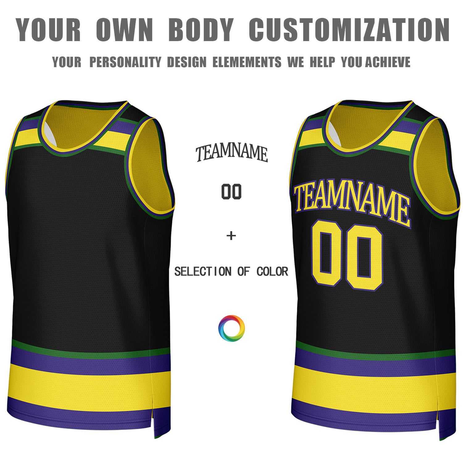 Custom Black & Yellow Striped Reversible Basketball Jersey | Personalized Team Jerseys with Name, Number & Logo