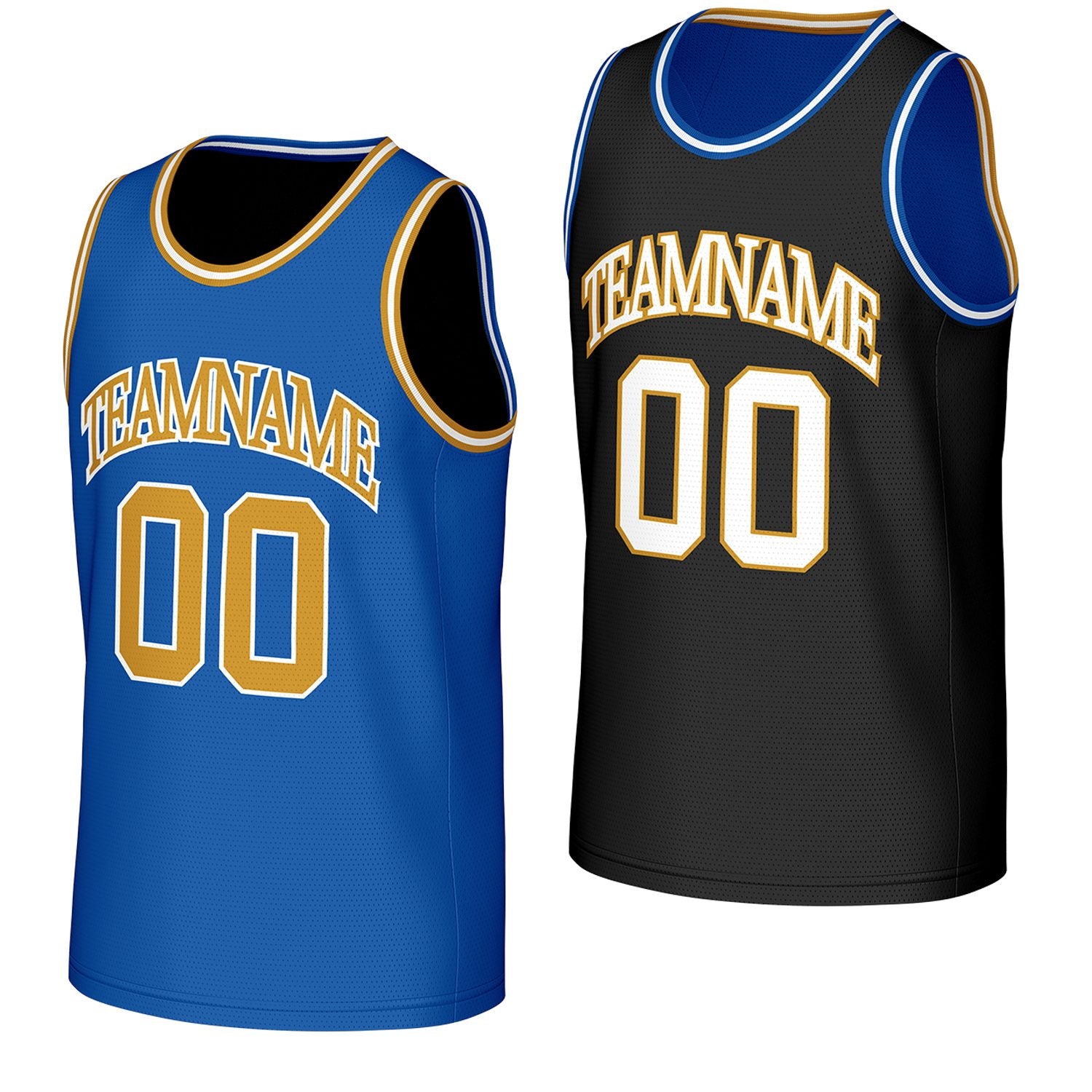 personalized men's basketball jerseys blue black reversible by Vosoli, personalized team name, number & logo, breathable mesh dual sided basketball jersey for men's team games