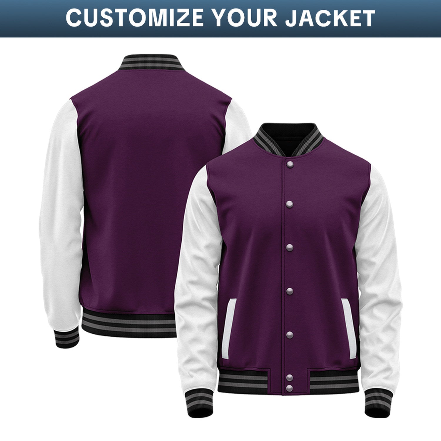 Custom Varsity Jacket with Embroidered Name & Number | Purple & White Personalized Team Letterman Bomber