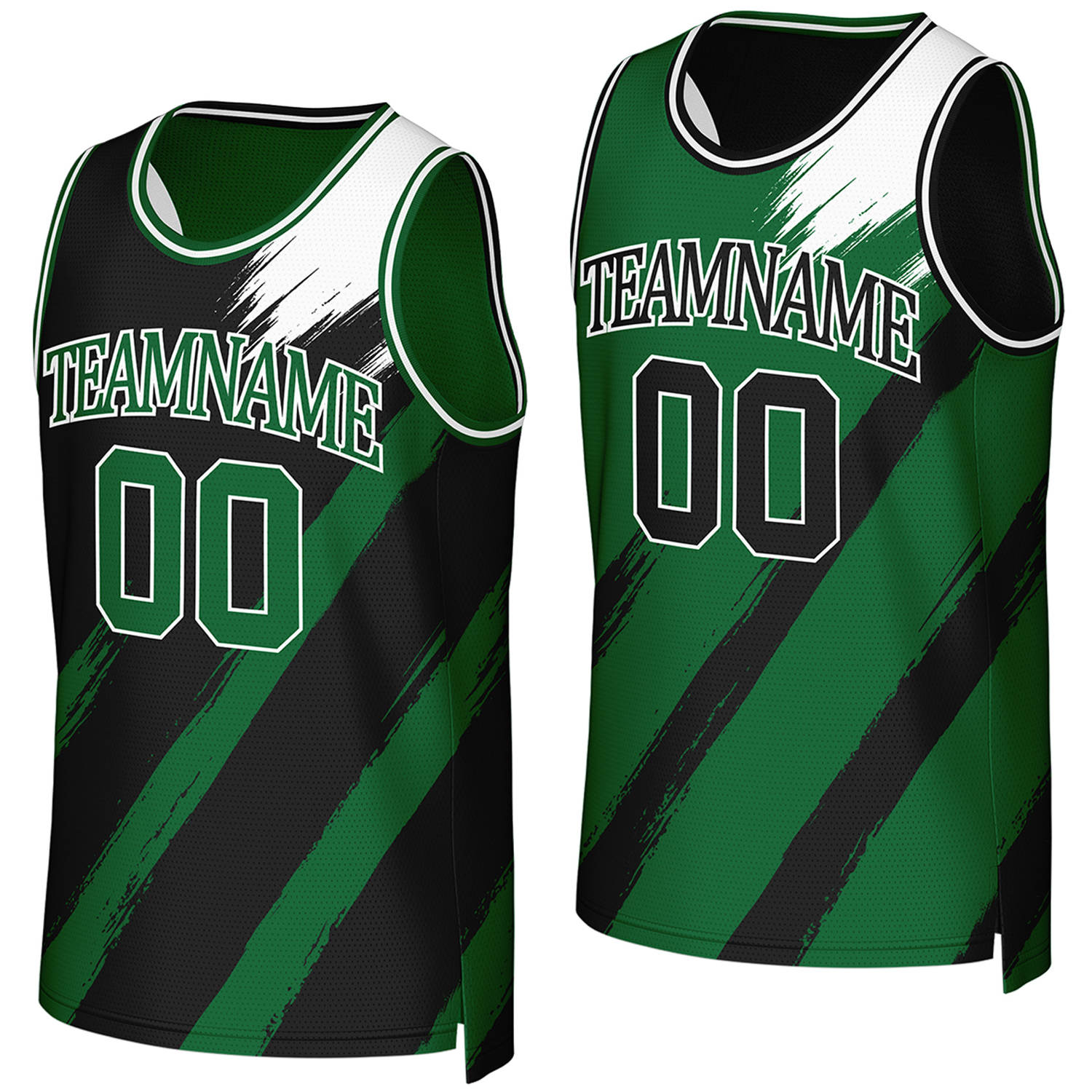 Personalized youth basketball jerseys black green reversible by Vosoli, Personalized team name, number & logo. Fast delivery.
