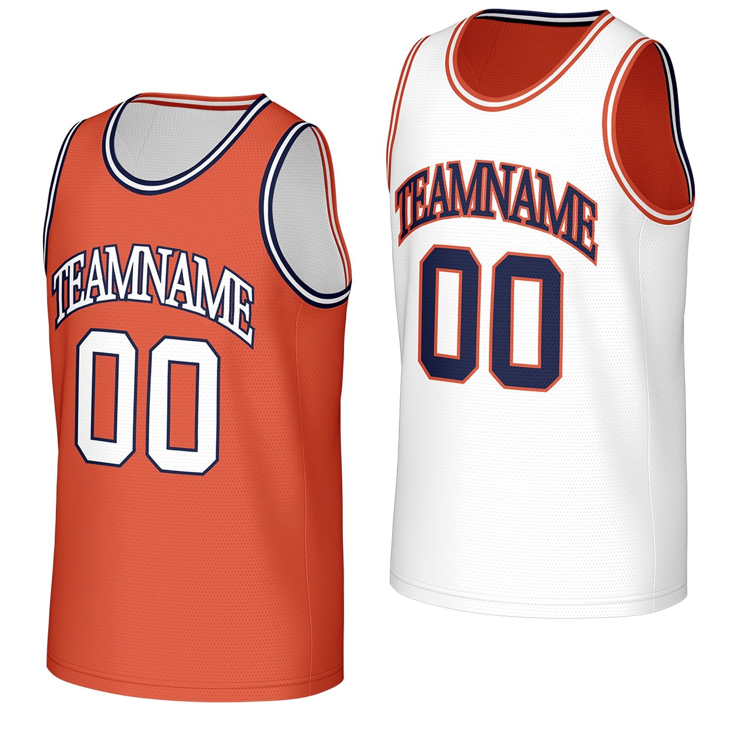 personalized youth basketball jerseys orange white reversible by Vosoli, personalized team name, number & logo, breathable mesh dual sided basketball jersey for youth team games