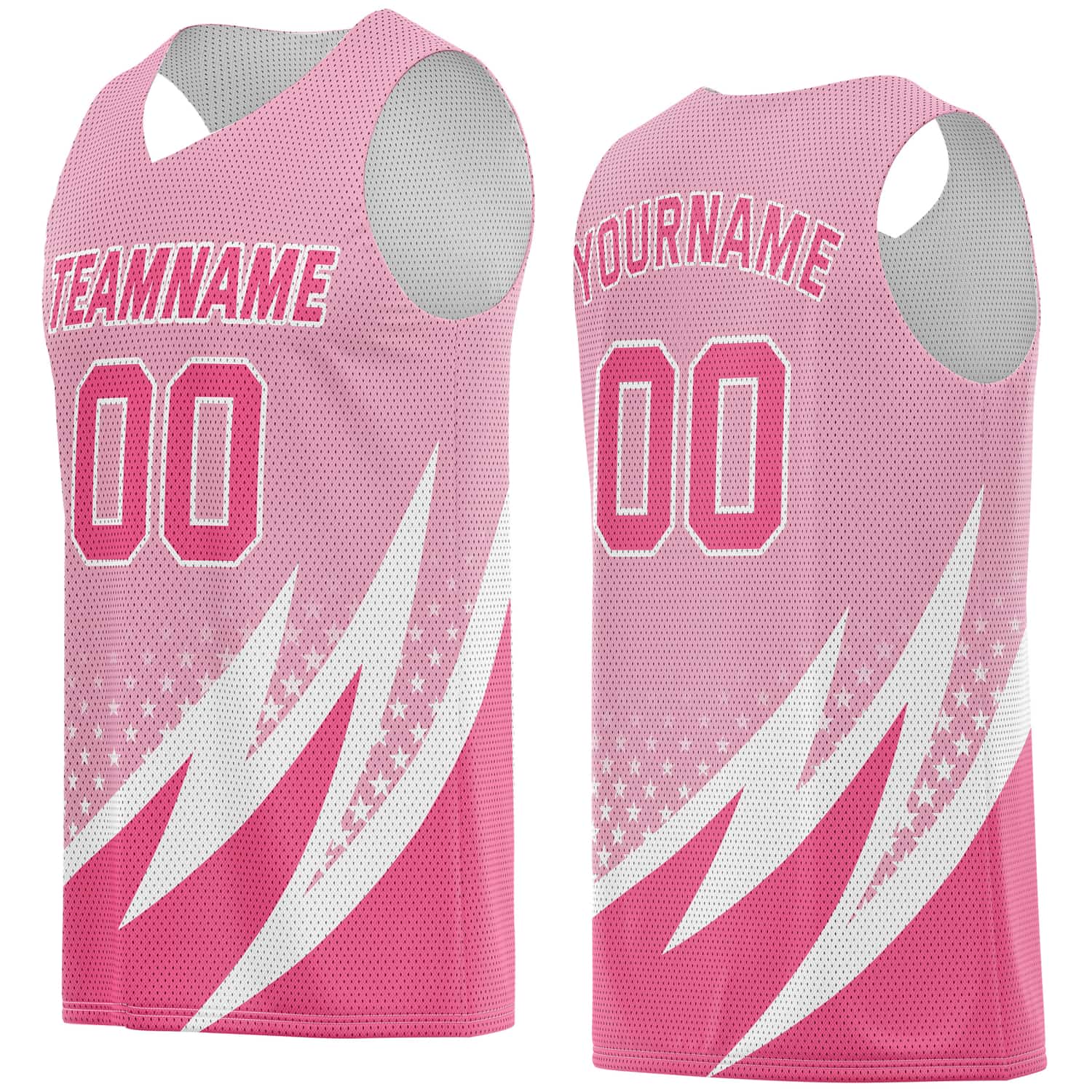 Custom Multi-Pink & White Lightning-Star Pattern Basketball Jersey - Personalized Team Name, Number & LOGO | Vosoli
