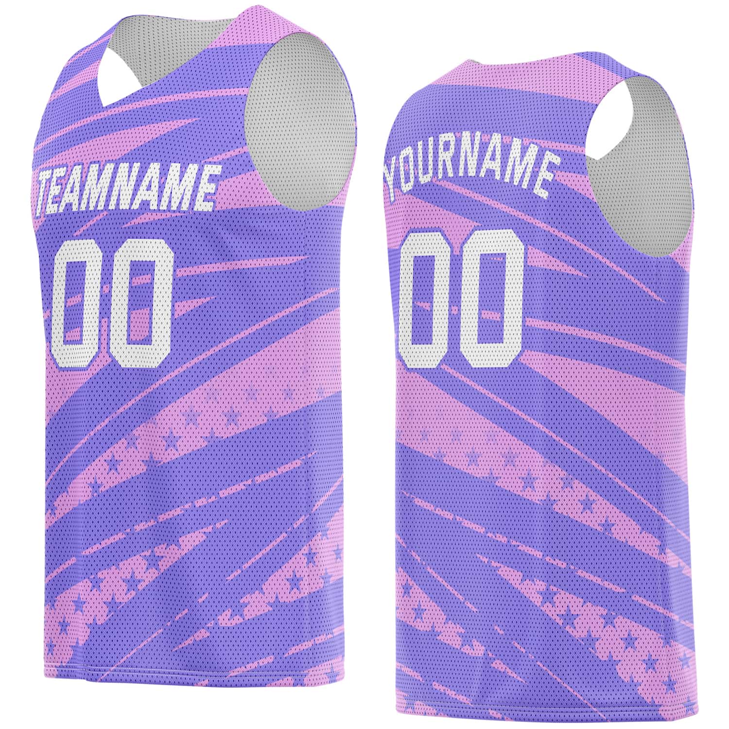 Custom Purple & Pink Star-Stripe Pattern Basketball Jersey - Personalized Team Name, Number & LOGO | Vosoli