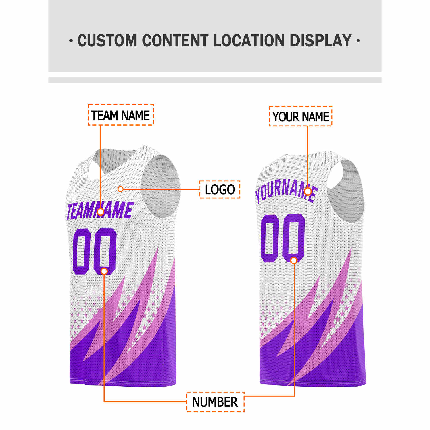 Custom Multi-Purple & Pink Lightning-Star Pattern Basketball Jersey - Personalized Team Name, Number & LOGO | Vosoli