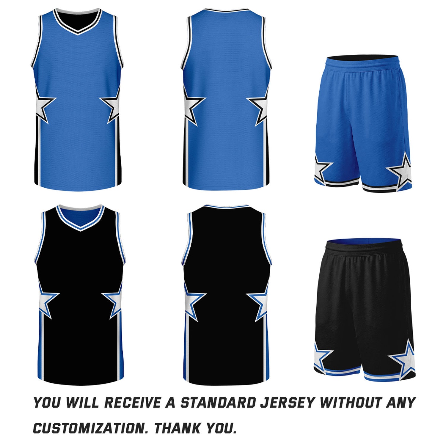 Custom Royal Blue & Black Star Reversible Basketball Uniform Set | Breathable Mesh Jersey & Shorts