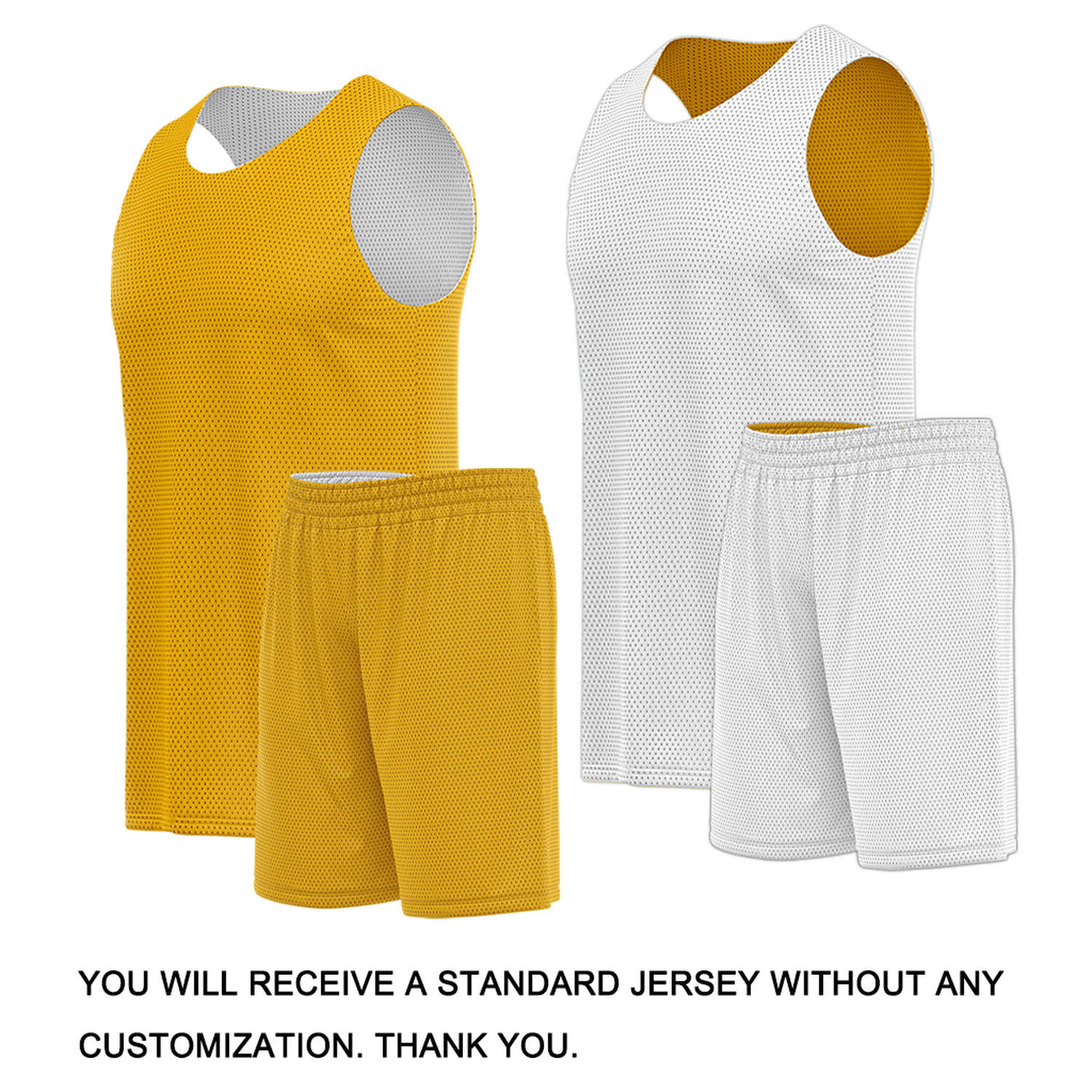 Custom Gold & White Double Sided Basketball Uniform Set | Breathable Mesh Tank Top and Shorts