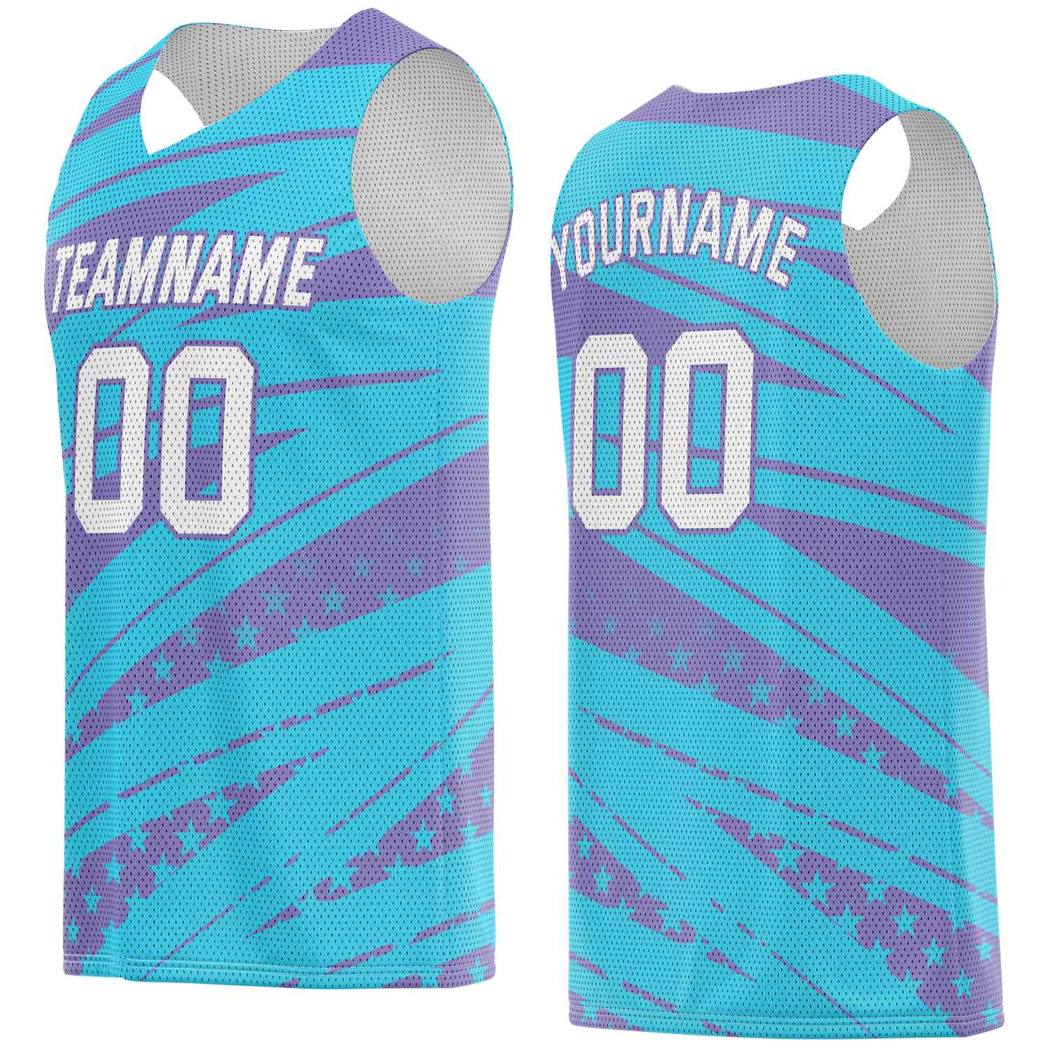 Custom Teal & Purple Star-Stripe Pattern Basketball Jersey - Personalized Team Name, Number & LOGO | Vosoli