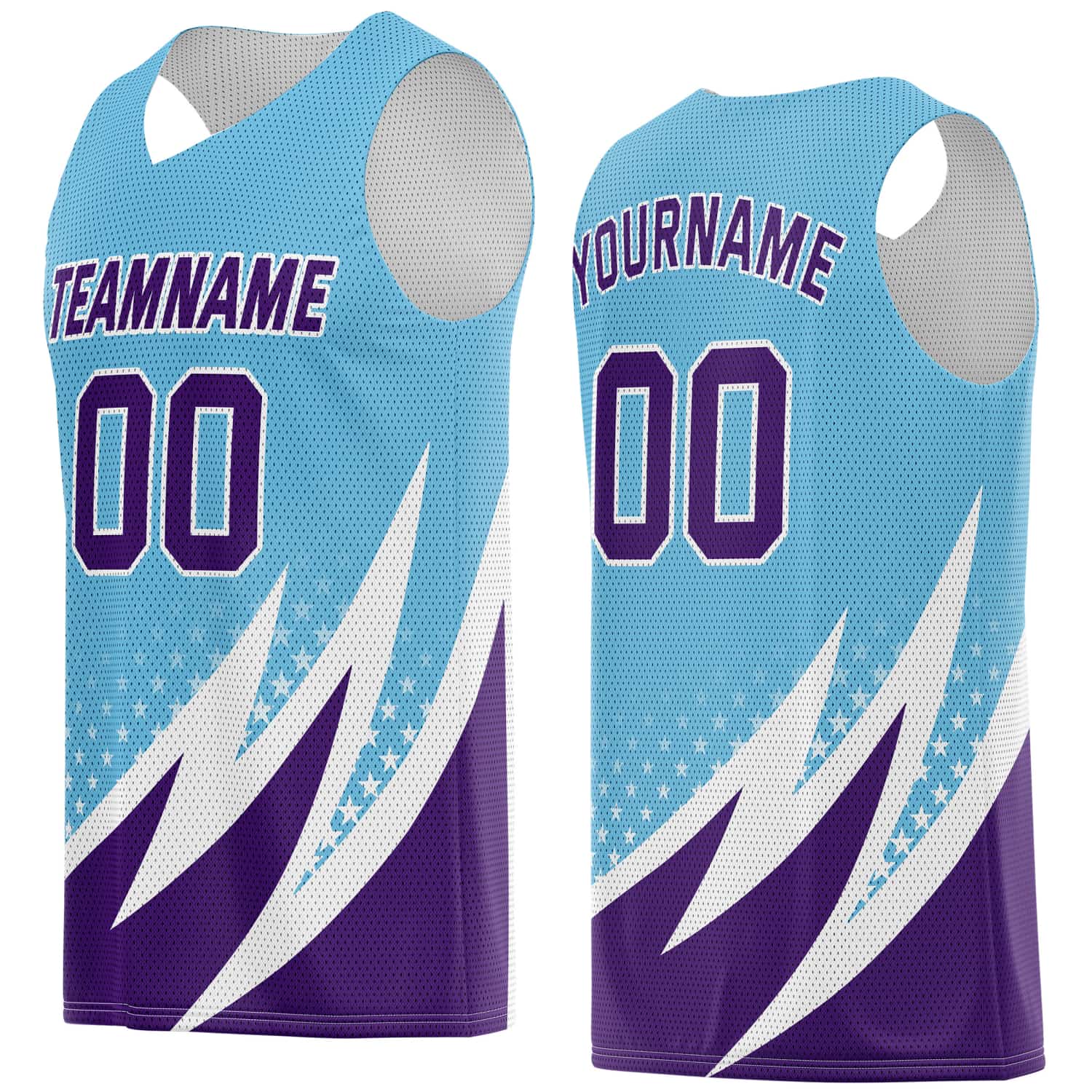 Custom Multi-Teal & Purple Lightning-Star Pattern Basketball Jersey - Personalized Team Name, Number & LOGO | Vosoli
