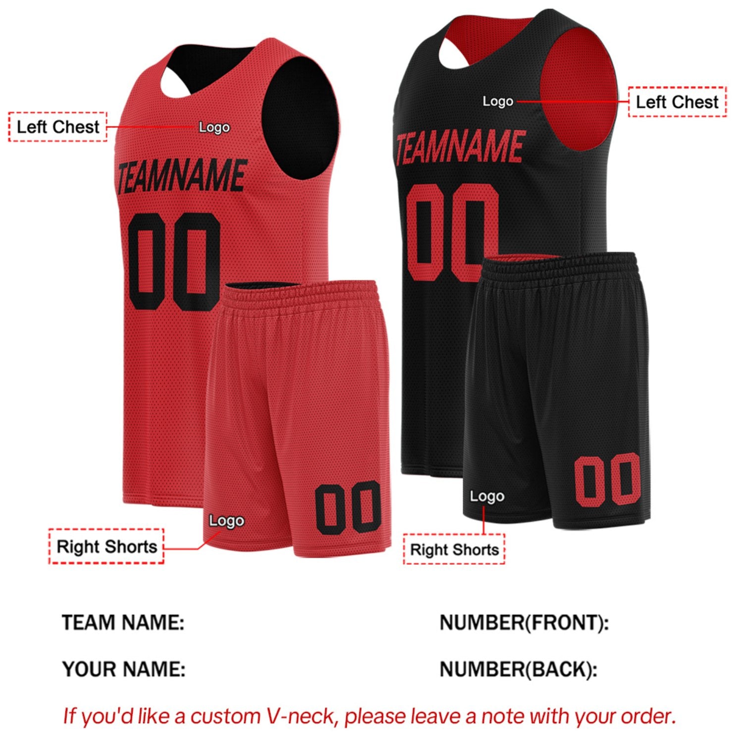 Custom Red & Black Double Sided Basketball Uniform Set | Breathable Mesh Tank Top and Shorts