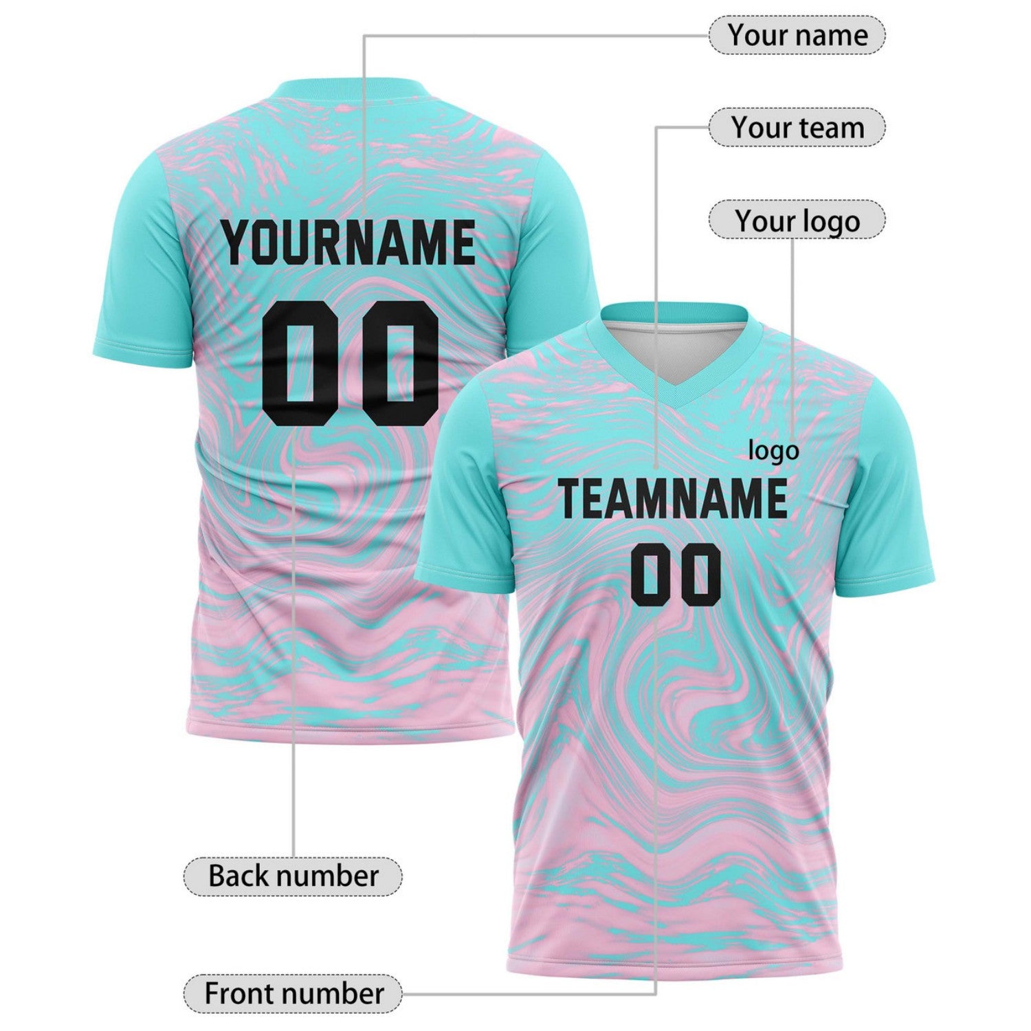 Custom Aqua & Pink Marble Soccer Jersey for Teams & Individuals | Vosoli