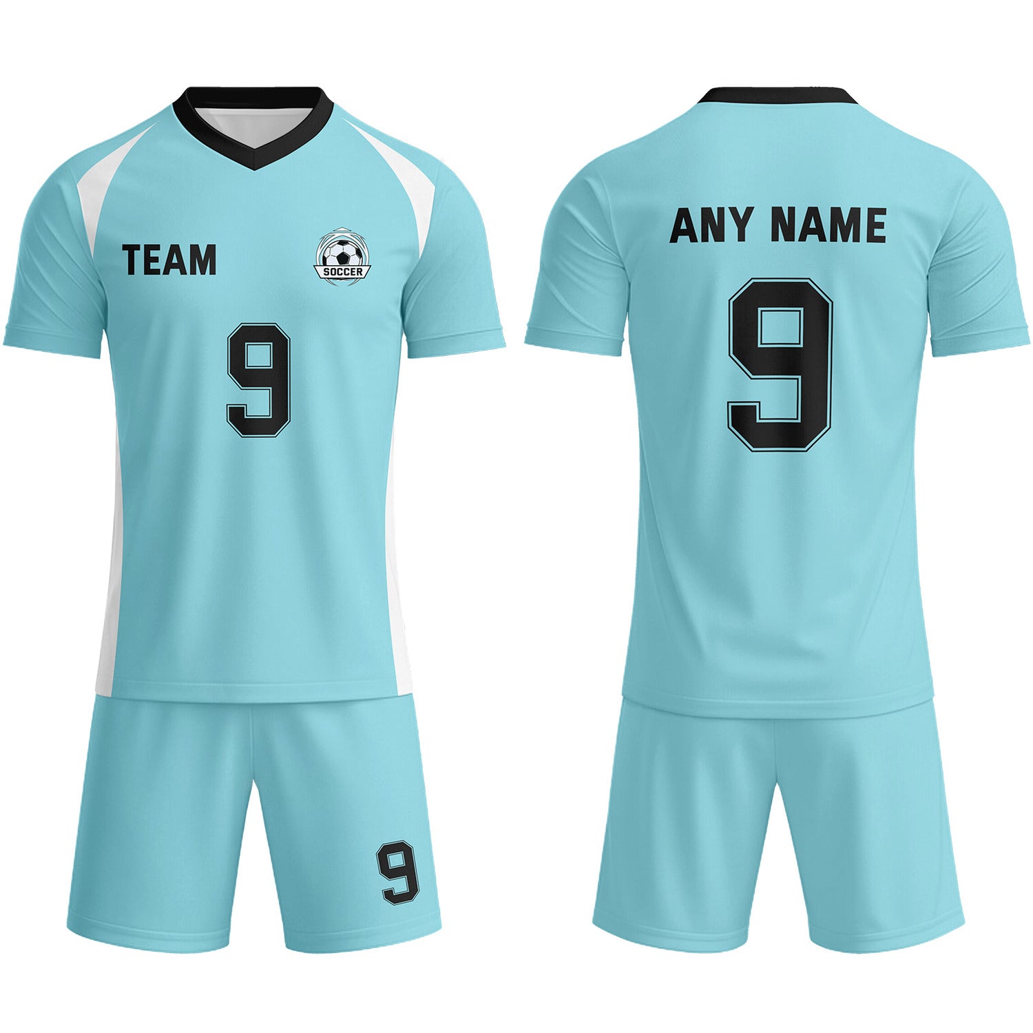 Custom Aqua & White-Black Soccer Uniform Set - Personalized Team Name & Number | Vosoli