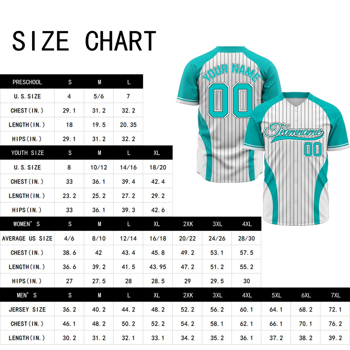 VOSOLI Custom Aqua & White Pinstripe Baseball Jersey - Sublimated Athletic Uniform