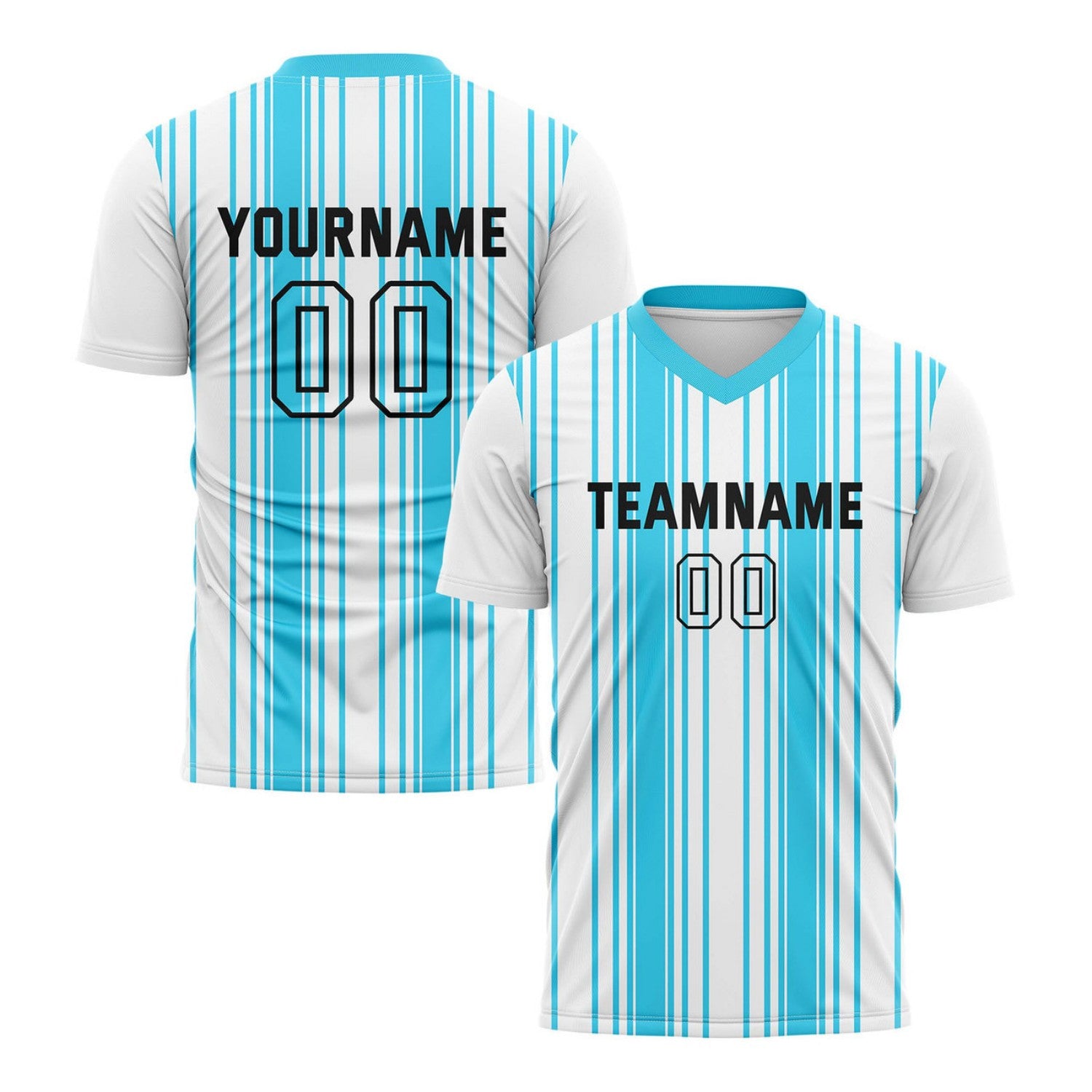 Custom Aqua & White Vertical Stripe Soccer Jersey for Teams & Individuals | Vosoli