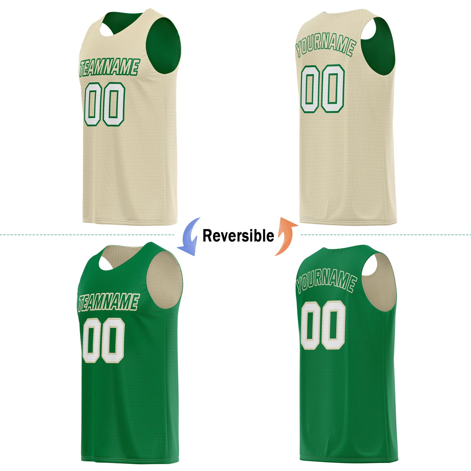 Custom Reversible Basketball Jersey & Shorts Set for Individuals & Teams – Beige Green White | Vosoli