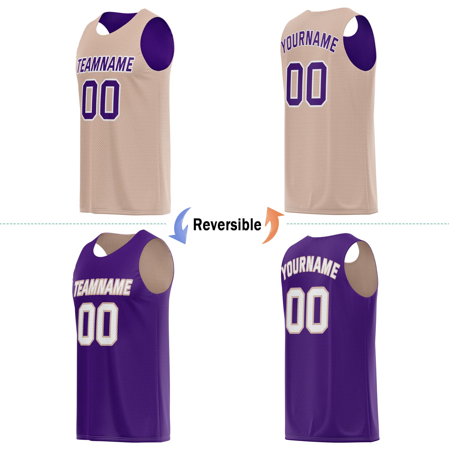 Custom Reversible Basketball Jersey & Shorts Set for Individuals & Teams – Beige Purple | Vosoli