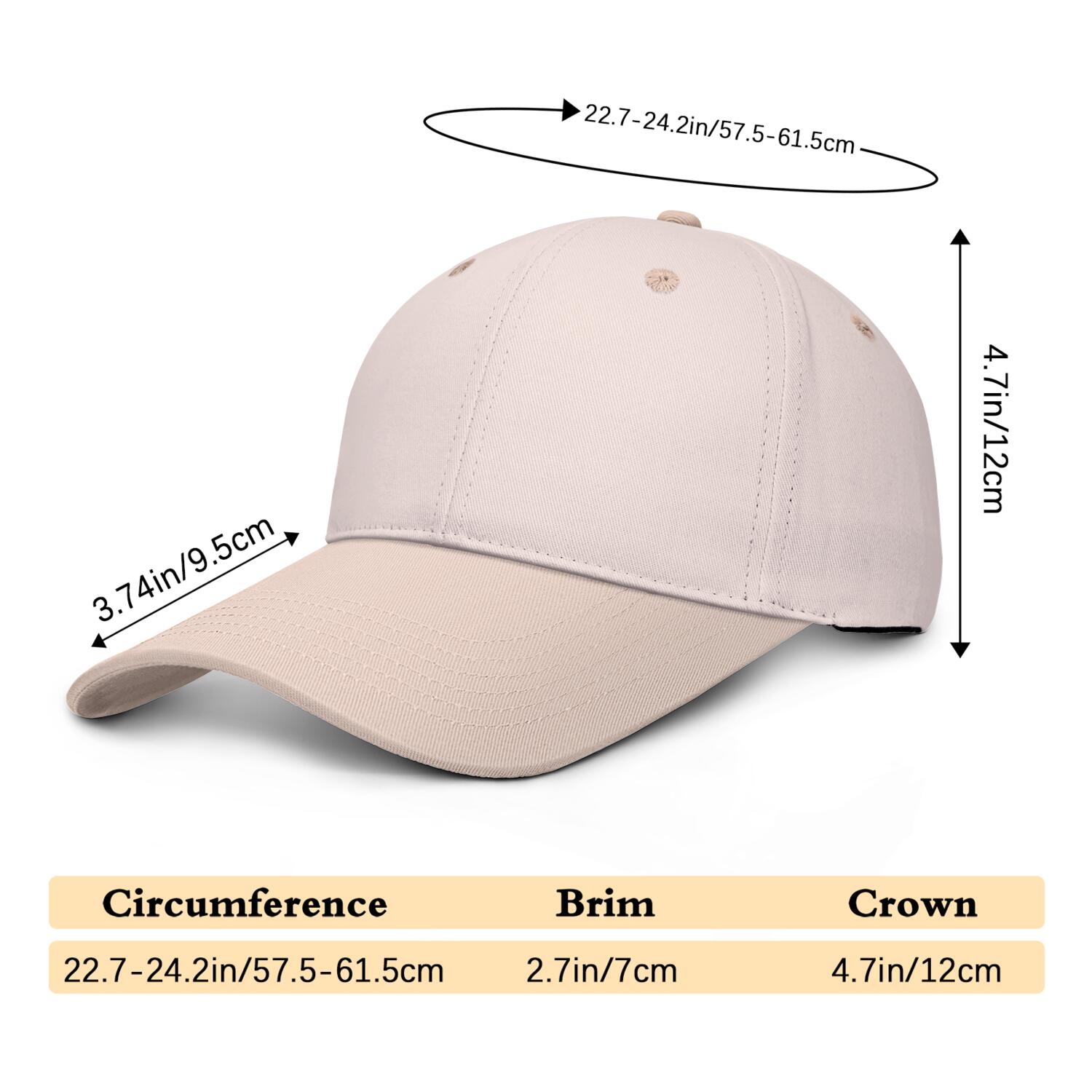 Vosoli Beige Solid-Color Deep Bill Baseball Cap - Unisex Custom 3D Embroidery or Print Hat