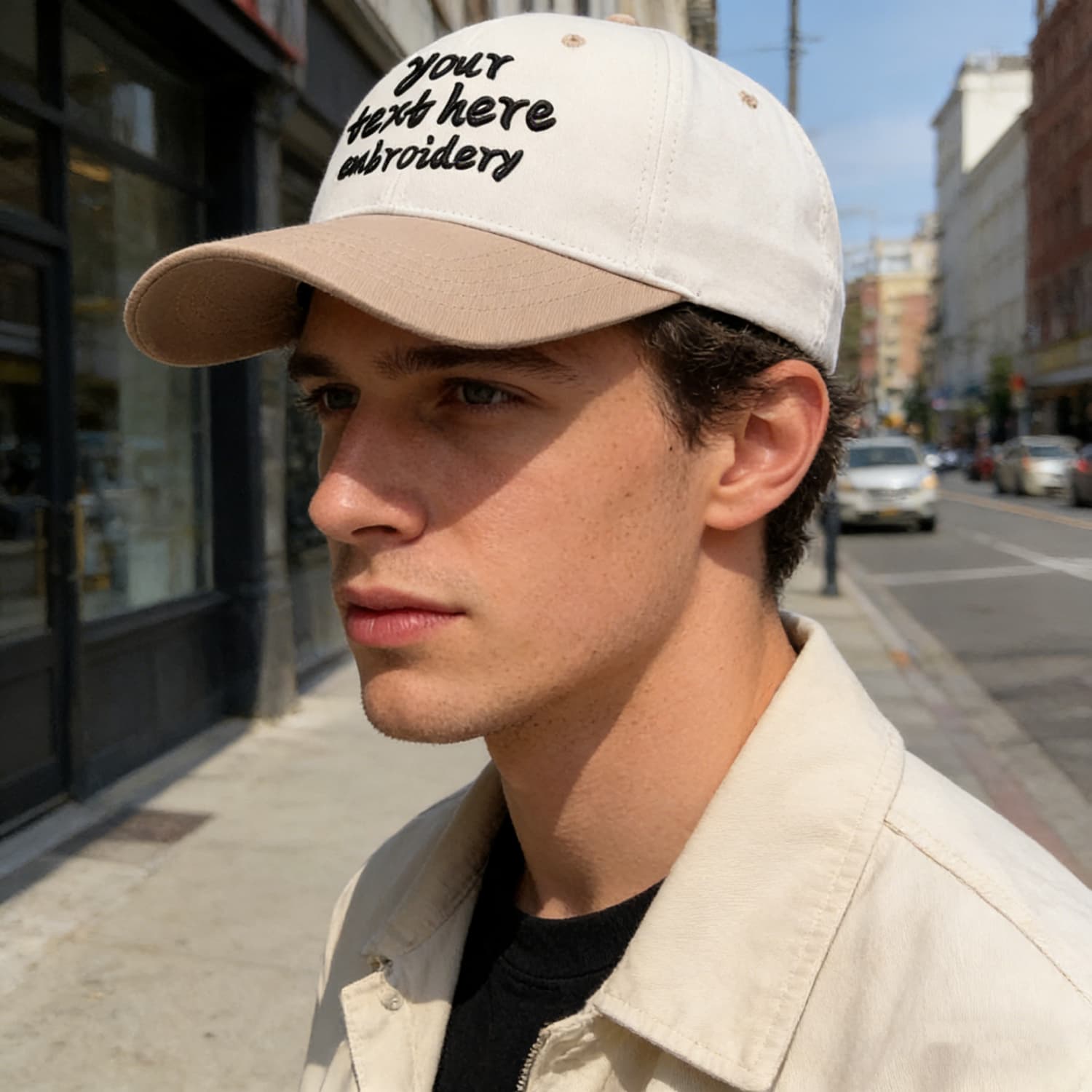 Vosoli Beige Solid-Color Deep Bill Baseball Cap - Unisex Custom 3D Embroidery or Print Hat