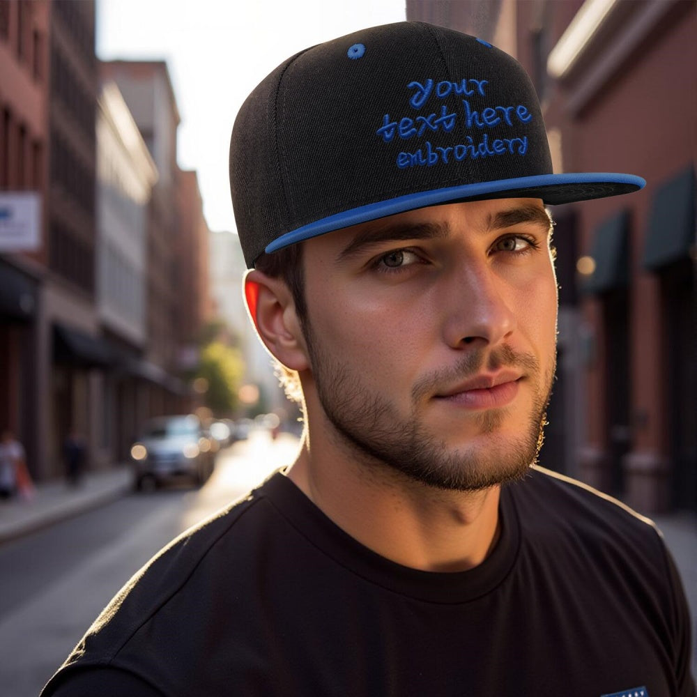 Vosoli Black Blue Flat Brim Cap - Custom Embroidered Personalized Hat