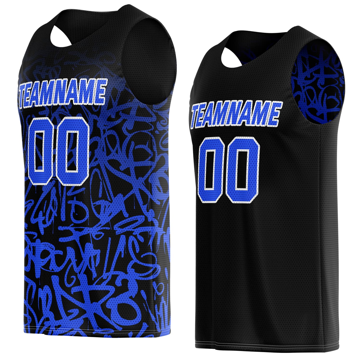 Custom Reversible Basketball Jersey for Individuals & Teams – Black & Blue Graffiti | Vosoli