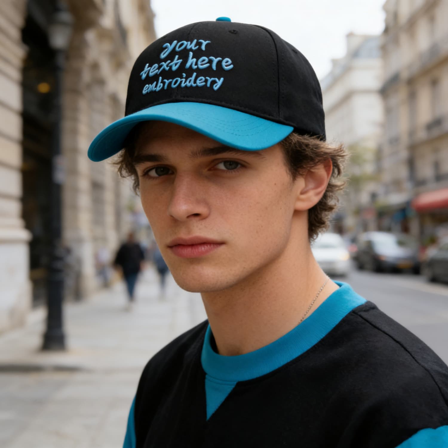 Vosoli Black Cyan Two-Tone Baseball Cap - Unisex Custom 3D Embroidery or Print