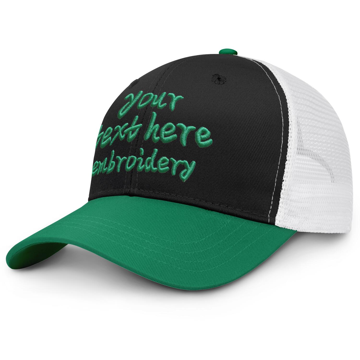 Vosoli Black & Forest Green Two-Tone Baseball Trucker Hat - Unisex Custom 3D Embroidery or Print