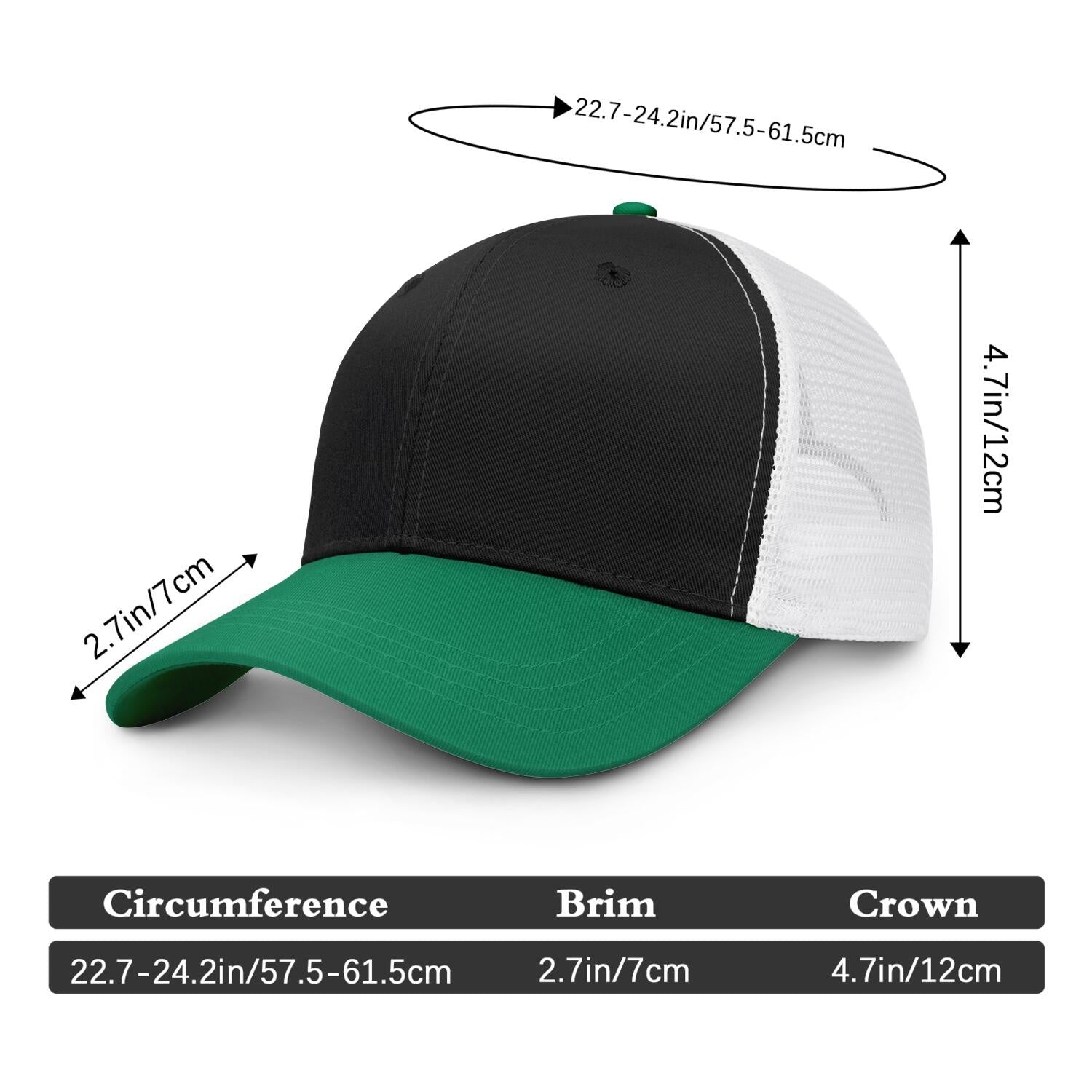 Vosoli Black & Forest Green Two-Tone Baseball Trucker Hat - Unisex Custom 3D Embroidery or Print
