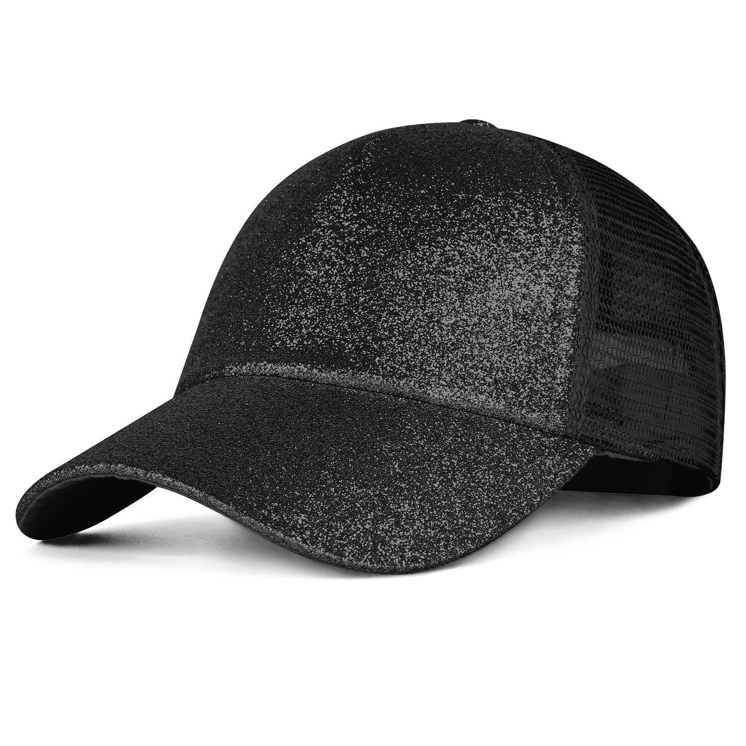 Vosoli Black Glitter Mesh Women’s Ponytail Hat - Team Custom Embroider Personalized Cap
