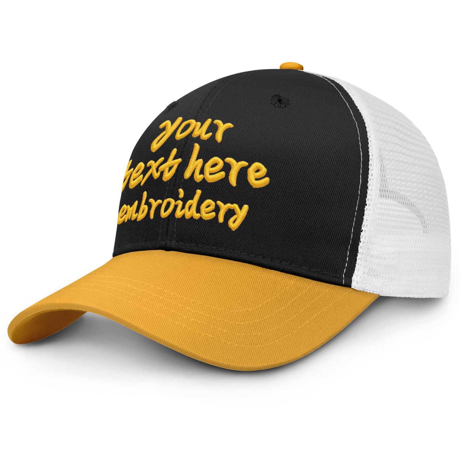 Vosoli Black & Gold Two-Tone Baseball Trucker Hat - Unisex Custom 3D Embroidery or Print