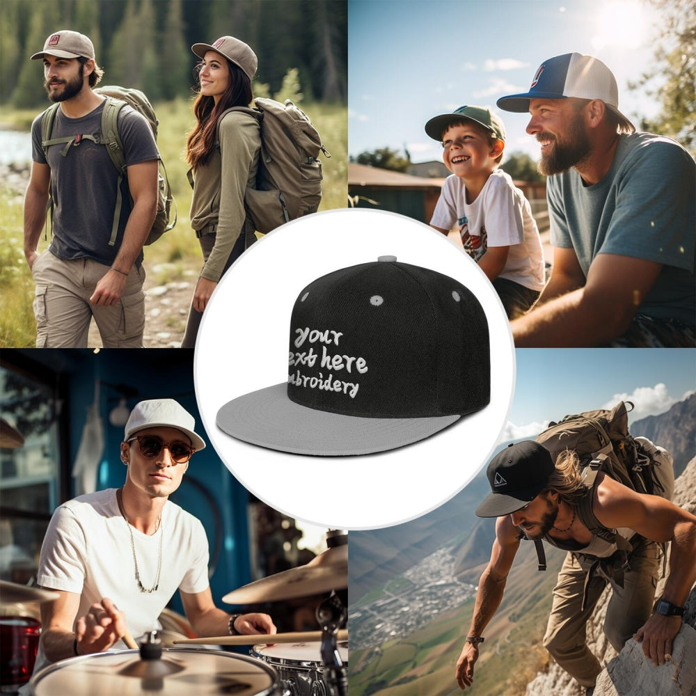 Vosoli Black Grey Flat Brim Cap - Custom Embroidered Personalized Hat
