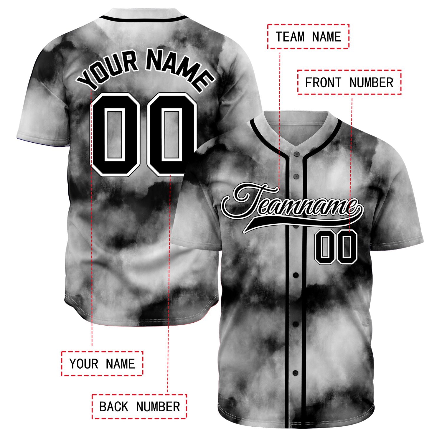 VOSOLI Midnight Smoke Tie-Dye Graffiti Custom Stitched Baseball Jersey