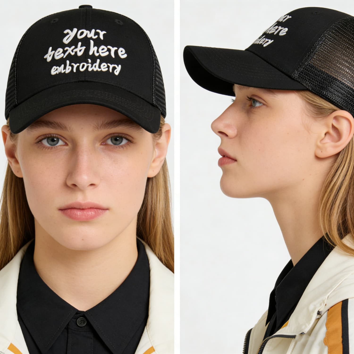 Vosoli Black Mesh-Back Trucker Cap - Unisex Personal & Team Custom 3D Embroidery or Print Hat
