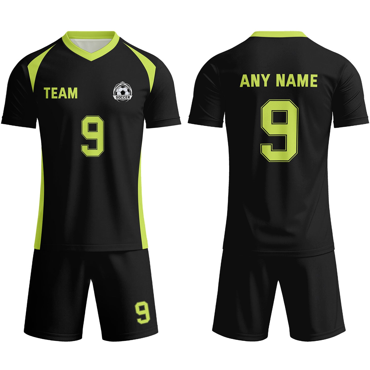 Custom Black & Neon Lime Soccer Uniform Set - Personalized Team Name & Number | Vosoli