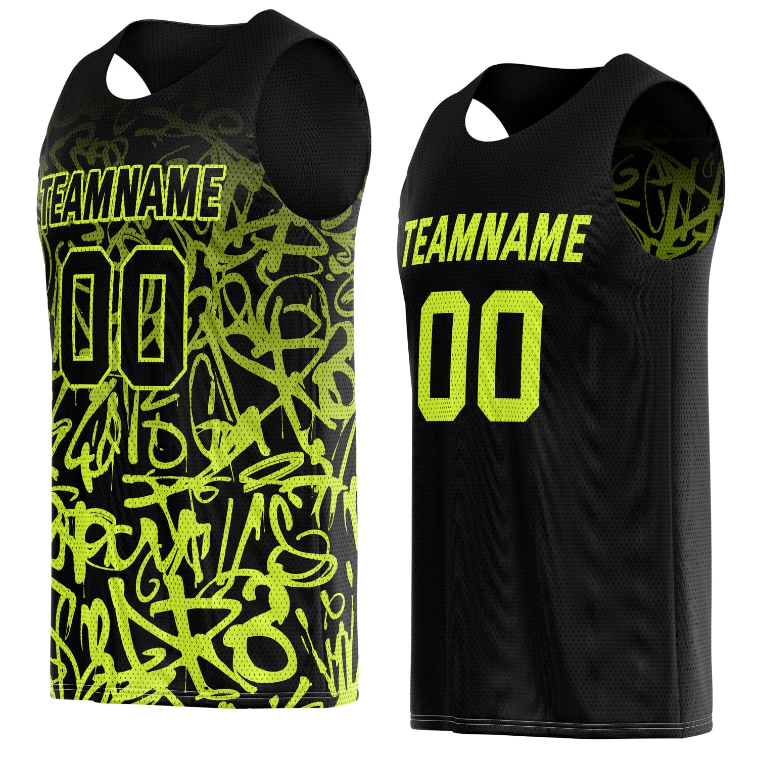 Custom Reversible Basketball Jersey for Individuals & Teams – Black & Neon Yellow Graffiti | Vosoli