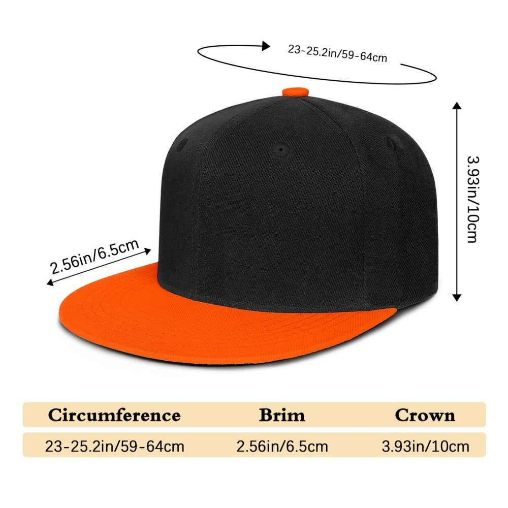 Vosoli Black Orange Flat Brim Cap - Custom Embroidered Personalized Hat