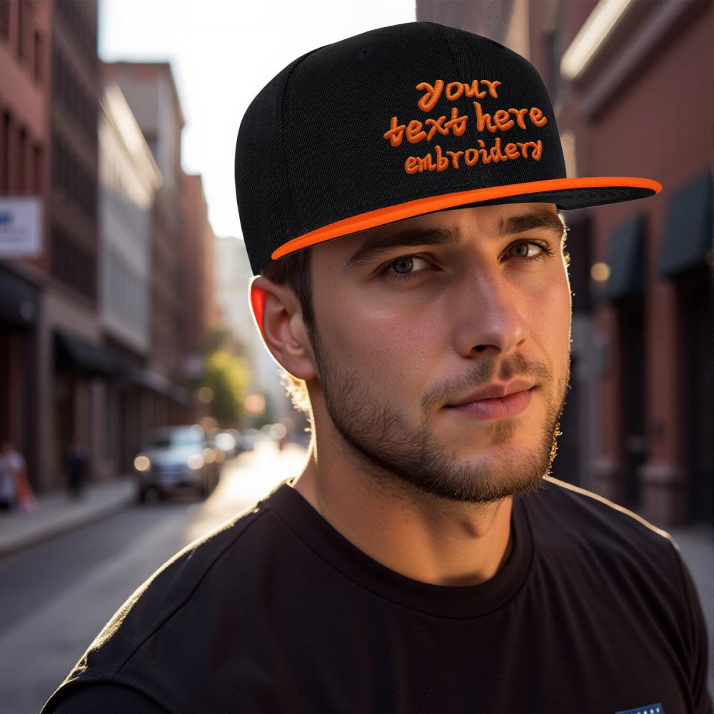 Vosoli Black Orange Flat Brim Cap - Custom Embroidered Personalized Hat