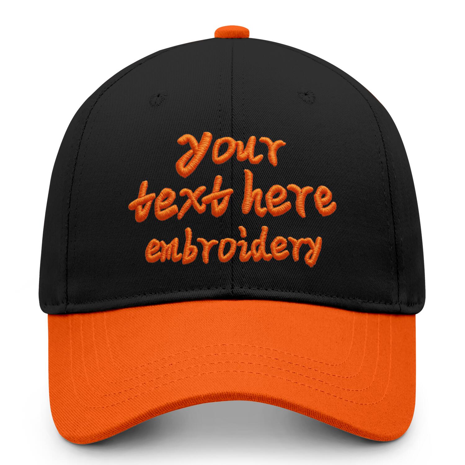 Vosoli Black Orange Two-Tone Baseball Cap - Unisex Custom 3D Embroidery or Print