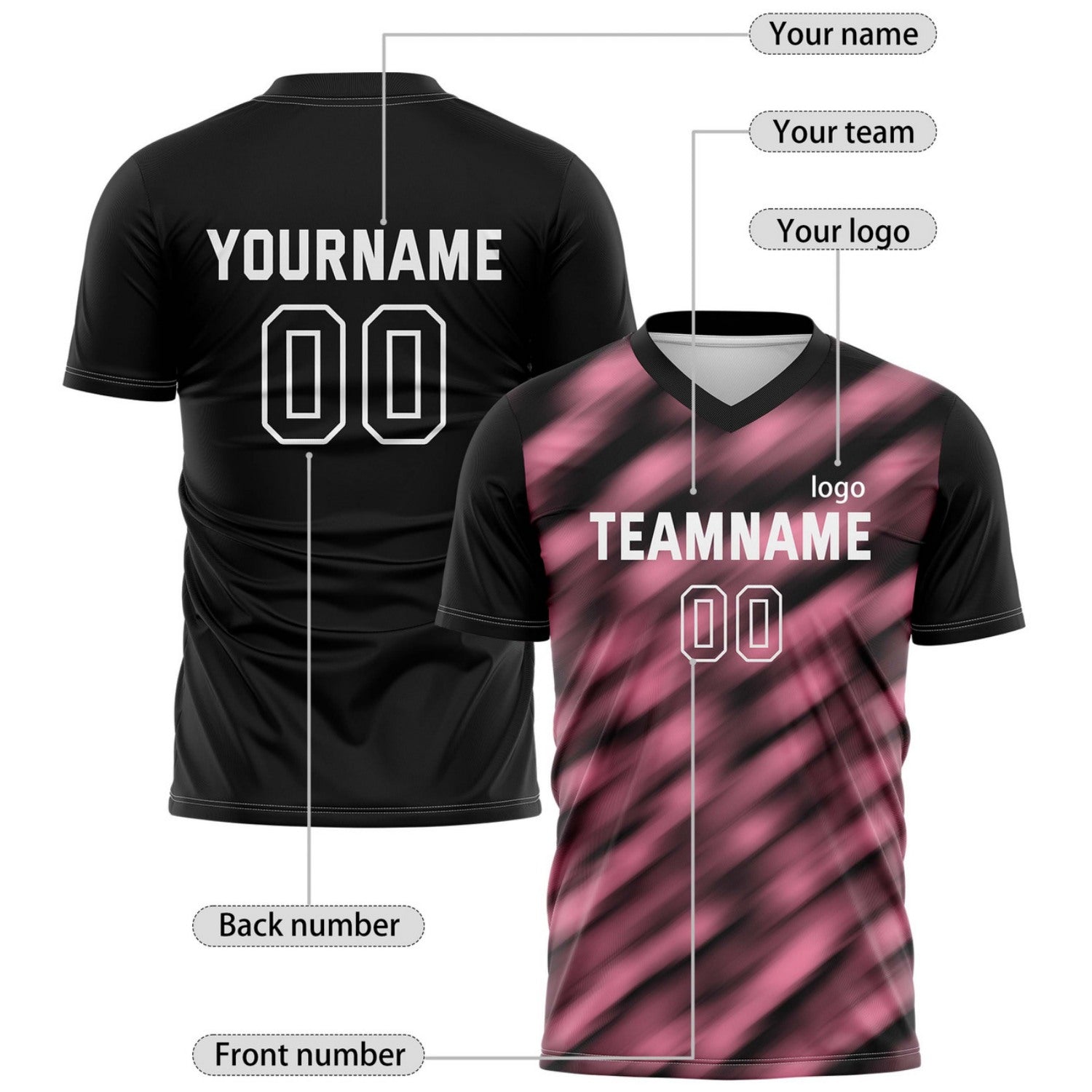 Custom Black & Pink Gradient Stripe Soccer Jersey for Teams & Individuals | Vosoli