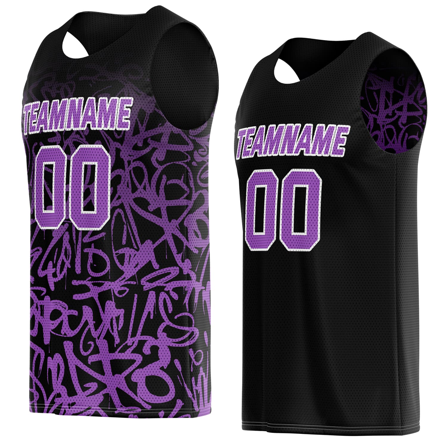 Custom Reversible Basketball Jersey for Individuals & Teams – Black & Purple Graffiti | Vosoli