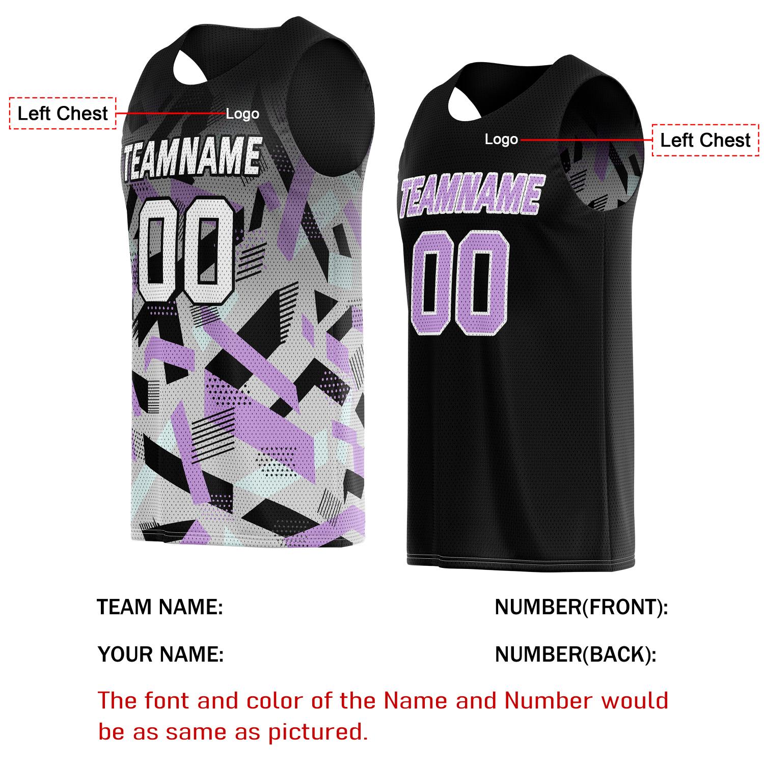 Custom Reversible Basketball Jersey for Individuals & Teams – Black Purple Grey Abstract Geo | Vosoli