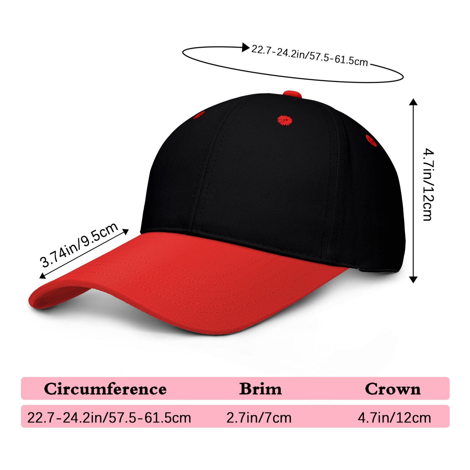 Vosoli Black & Red Color-Block Deep Bill Baseball Cap - Unisex Custom 3D Embroidery or Print Hat